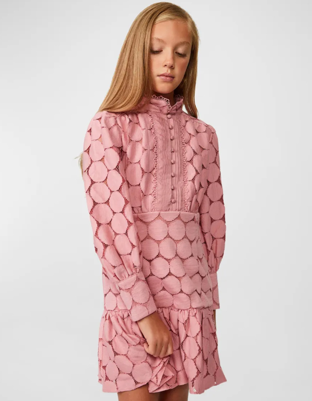 BARDOT JUNIOR Girl's Talina Lace Trim Dress Size 12 Lili Pink Long Sleeves NWT